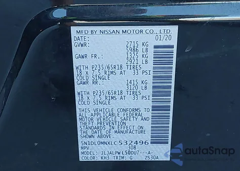 2020 Infiniti Qx60 Pure from USA, damaged, VIN 5N1DL0MNXLC532496